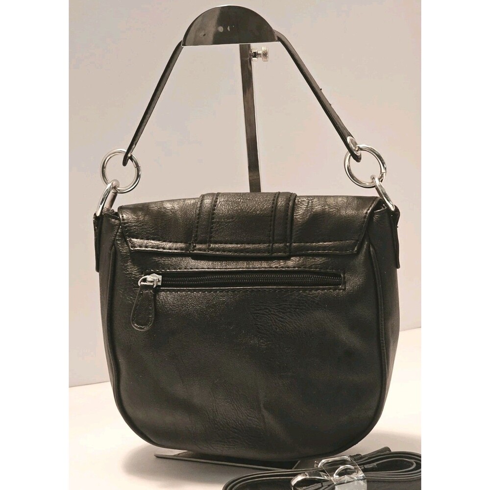 Nicole Miller Black Crossbody Bag Saddle Purse Vegan Leather Small Messenger EUC - Picture 9 of 15
